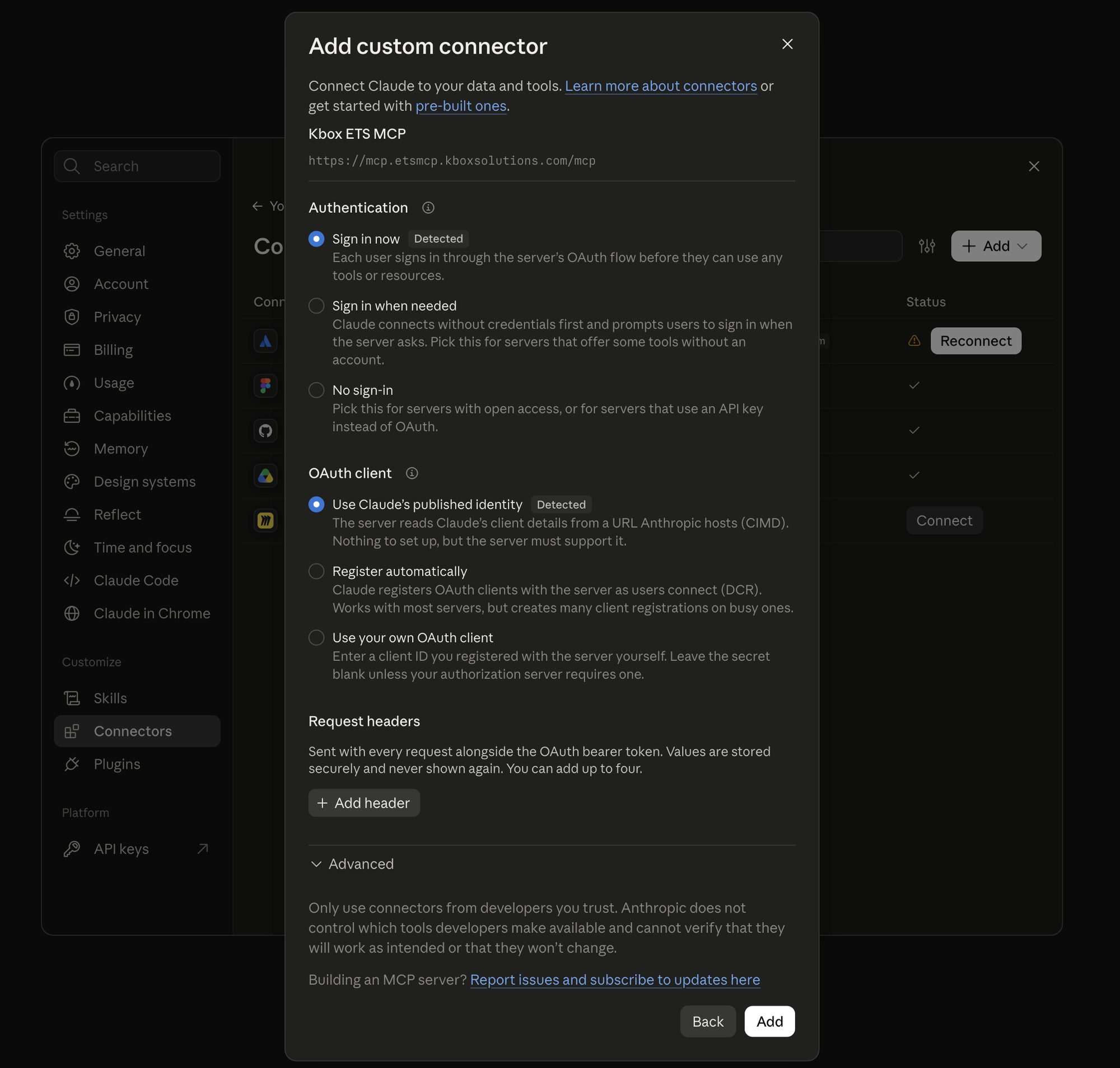 Authentication options